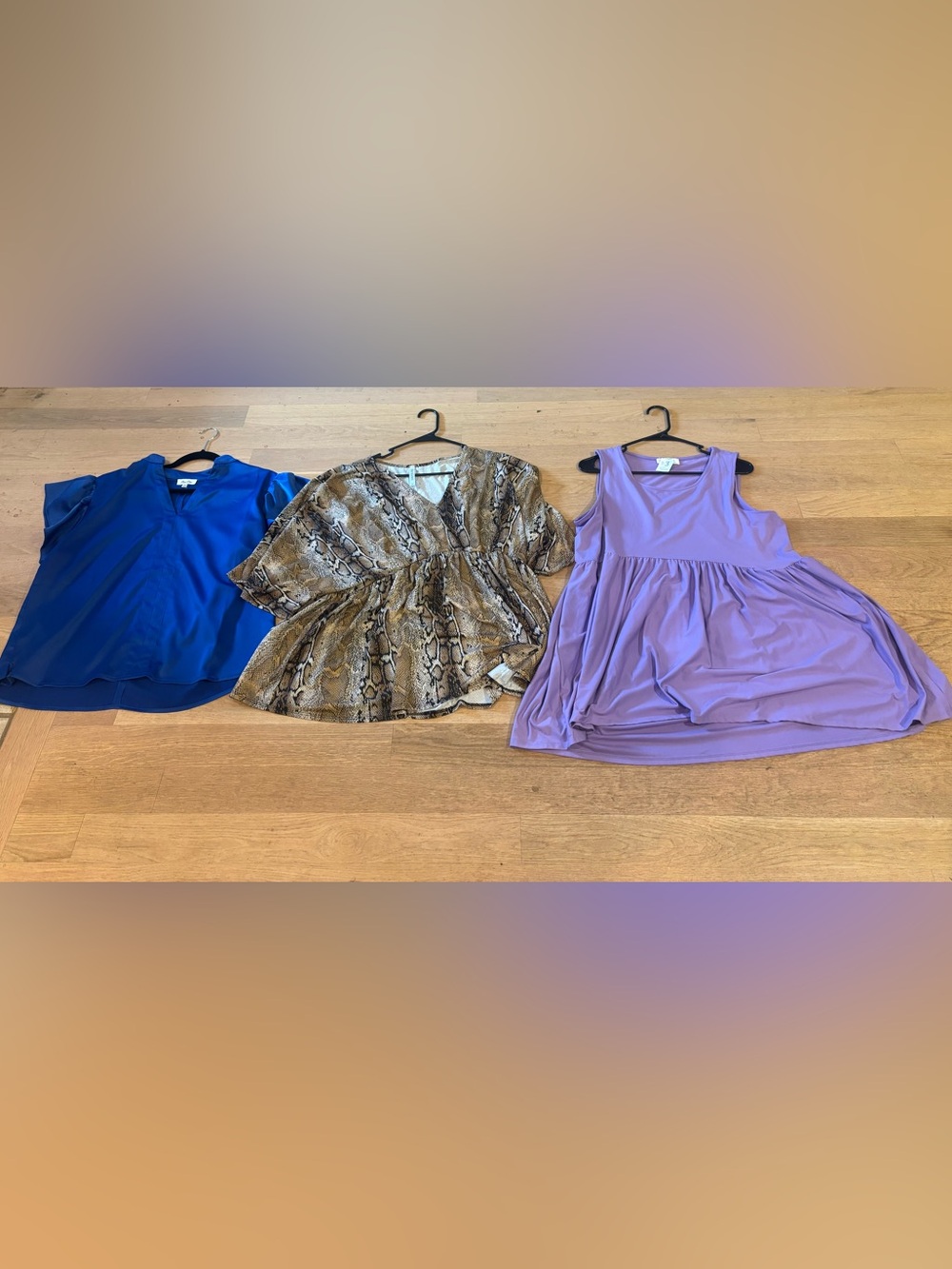 Set of Three Women's Tops - Royal Blue, Snake Print, Lavender